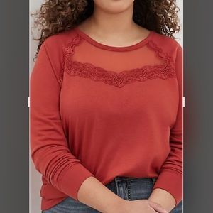 MESH PANEL SWEATSHIRT - LIGHTWEIGHT FRENCH TERRY RUST